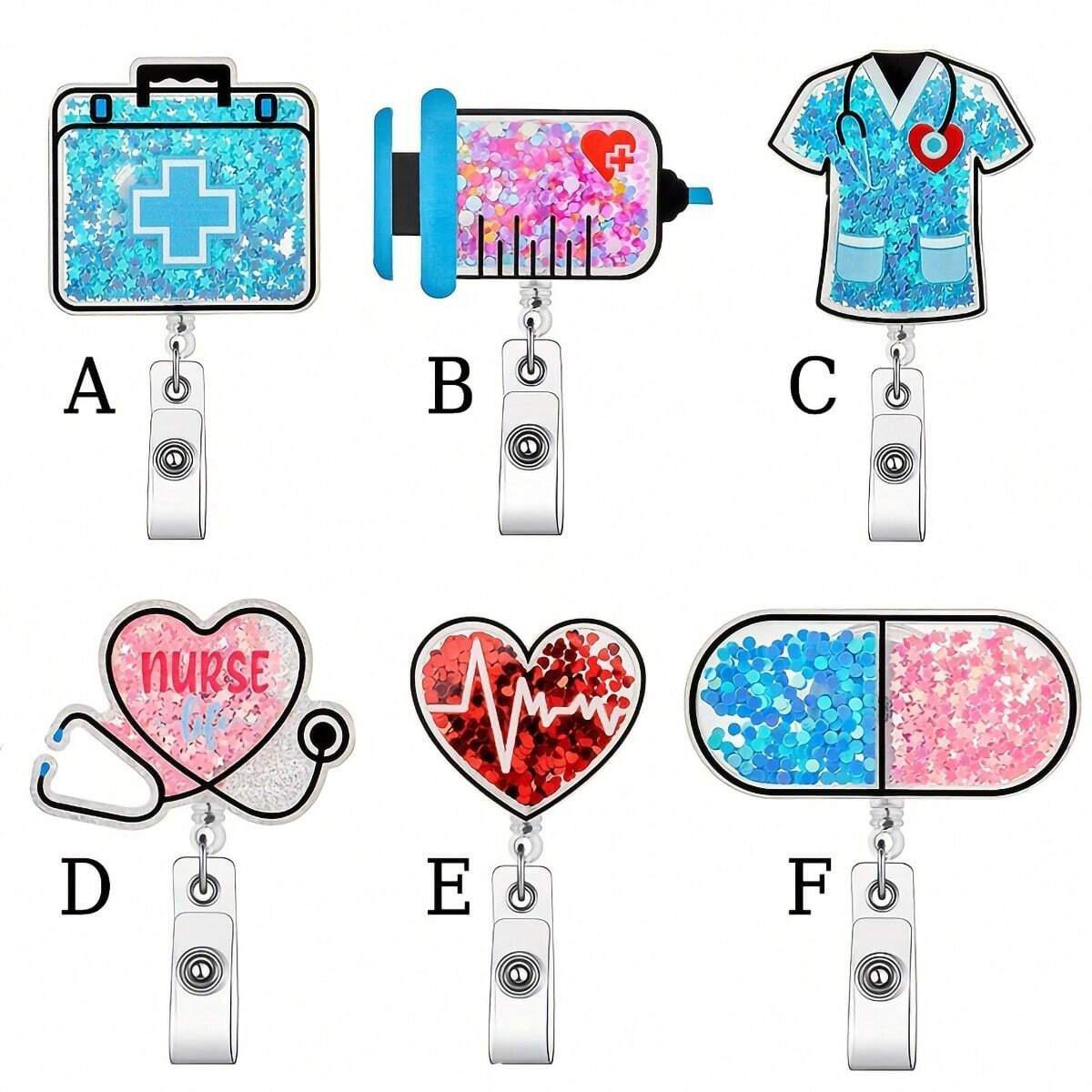Medical Themed Badge Holder, 1 Count Retractable Badge Reel with Clip, Creative ID Badge Holder for Nurse & Doctor, Badge Decoration