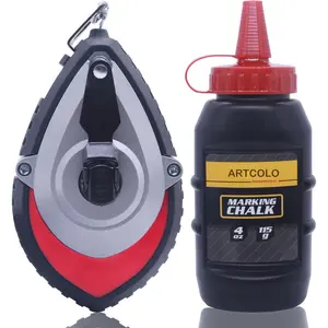 Six Gear Quick Retrieval Chalk Reel Kit, 100ft Chalk Line, 4oz Red Chalk Powder Included, Aluminum Wire Chalk Box