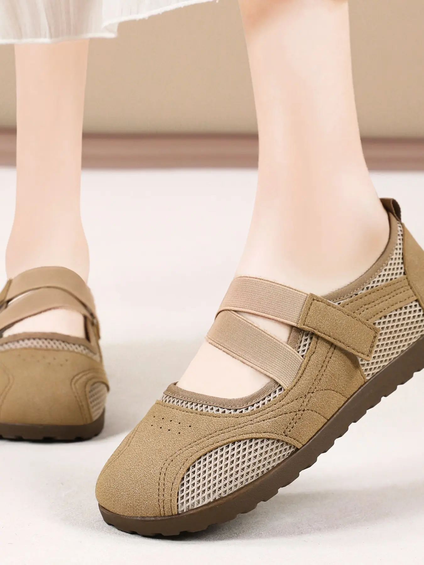 Mary Jane Hollow Out Mesh Shoes, Velcro Flat Casual Women's Footwear, Versatile and Comfortable, Perfect for Everyday Wear