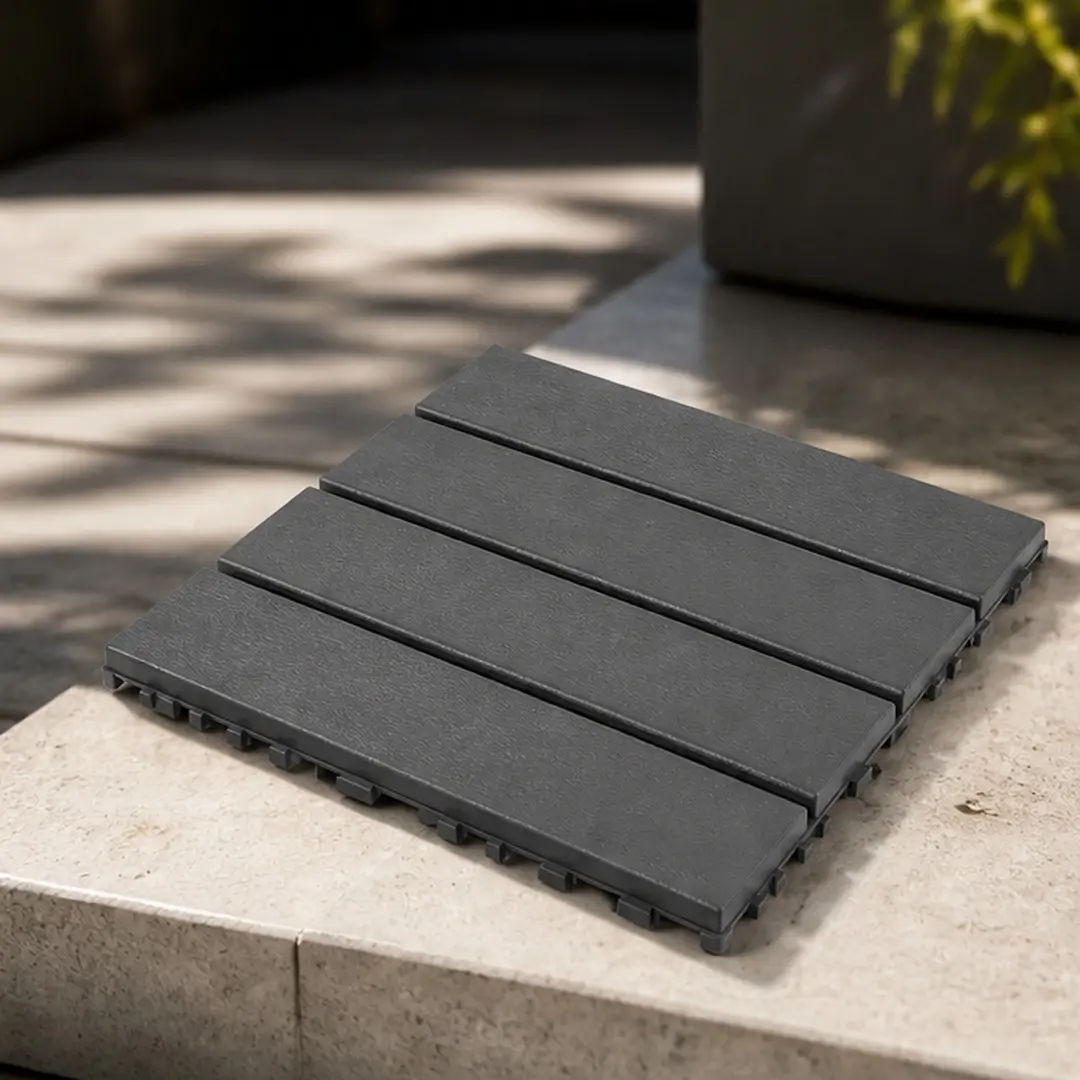 ARCH Dark Gray 12x12 in Polypropylene Interlocking Deck Tiles (44-Pack) - Waterproof Modern Flooring for Outdoor Patios, Snap-Together Plastic Pavers for DIY Users’ Balcony Makeovers, All-Weather Decking Squares