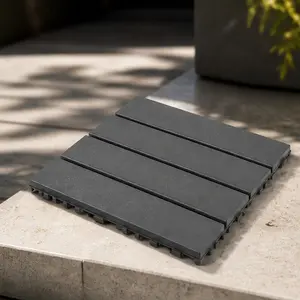 ARCH 12x12 Inch Dark Gray Polypropylene Interlocking Deck Tiles, 44-Pack Waterproof Outdoor Patio Flooring, Snap-Together Balcony Poolside Bathroom Garden Terrace Pavers, All-Weather Plastic Decking Squares for DIY Floor Makeover, Dark Gray Color Opt