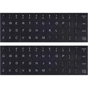 English Keyboard Stickers, 2 Pack Replacement Keyboard Letters Sticker with White Font on Black Background Universal for Computer Laptop Desktop, Matte Alphabet StickersGift