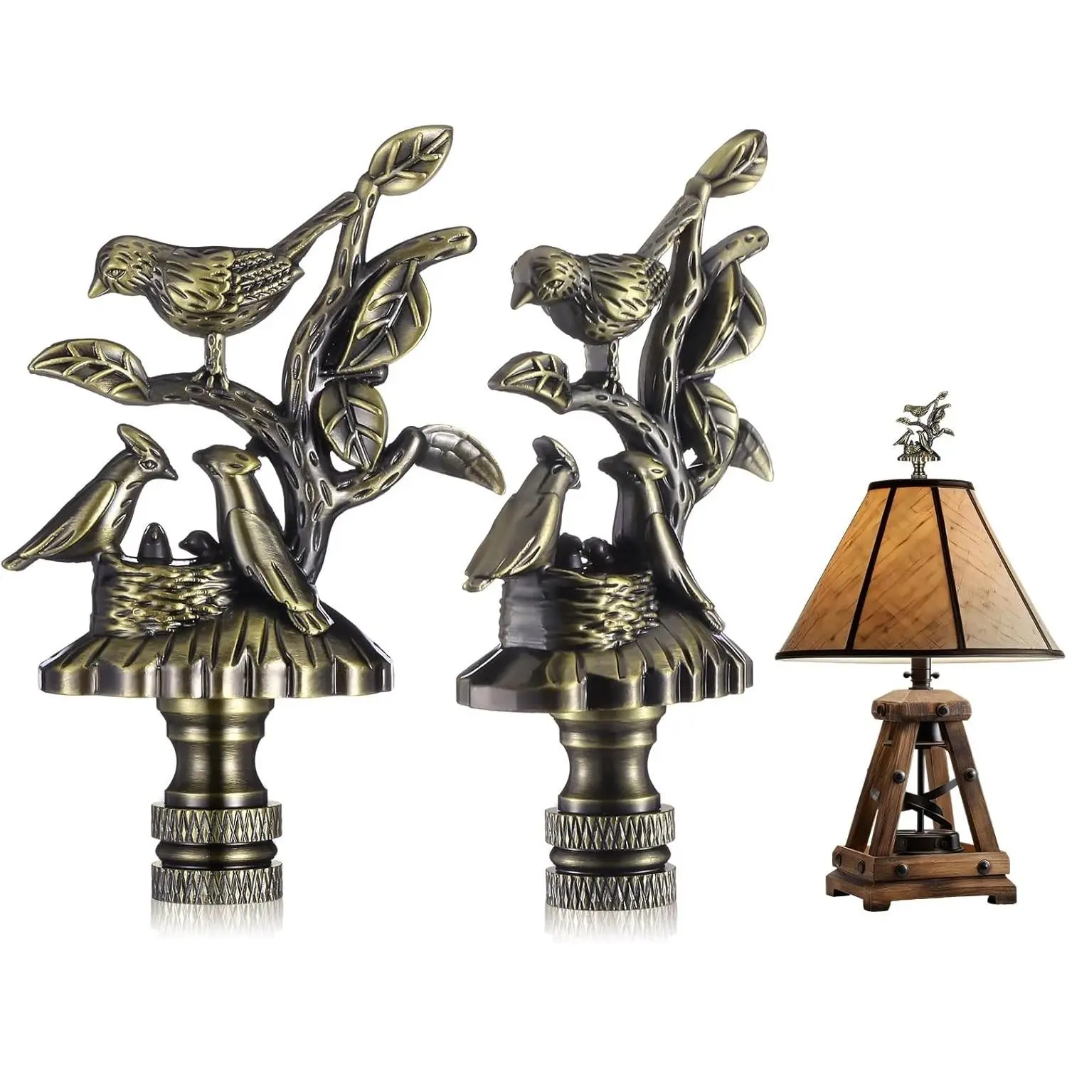 2 Pack Decorative Birds Lamp Finials, Antique Birds on a Nest Shade Finial Lamp Toppers Screw Cap Knobs, 1/4-27 Thread Decorative Knob Finials Accessories for Home Room