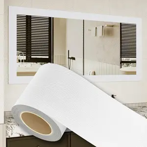 Peel and Stick Wallpaper Borders 390" x 4" Self Adhesive Wood Grain DIY Removable Border Sticker for Kitchen Bathroom Mirror Wall Decor 10.8 Sq.Ft White Wood