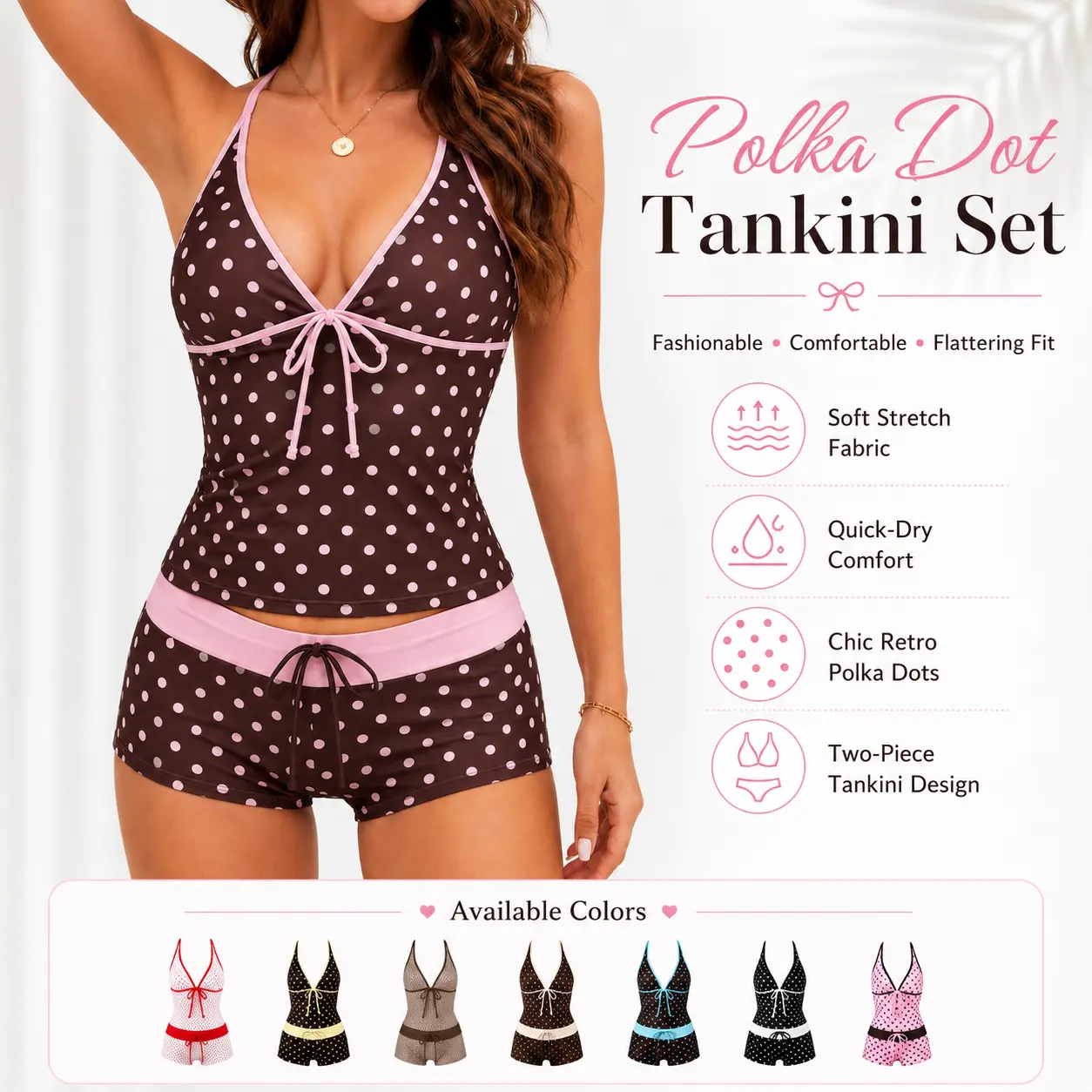 Women's 2026 New Colorblock Retro Polka Dot 2-Piece Swimsuit Set - Triangle Top, Low-Rise Bottom, Yellow Vintage Bathing Suit Women Set for Beach, Summer Vacation, Two Piece Sets