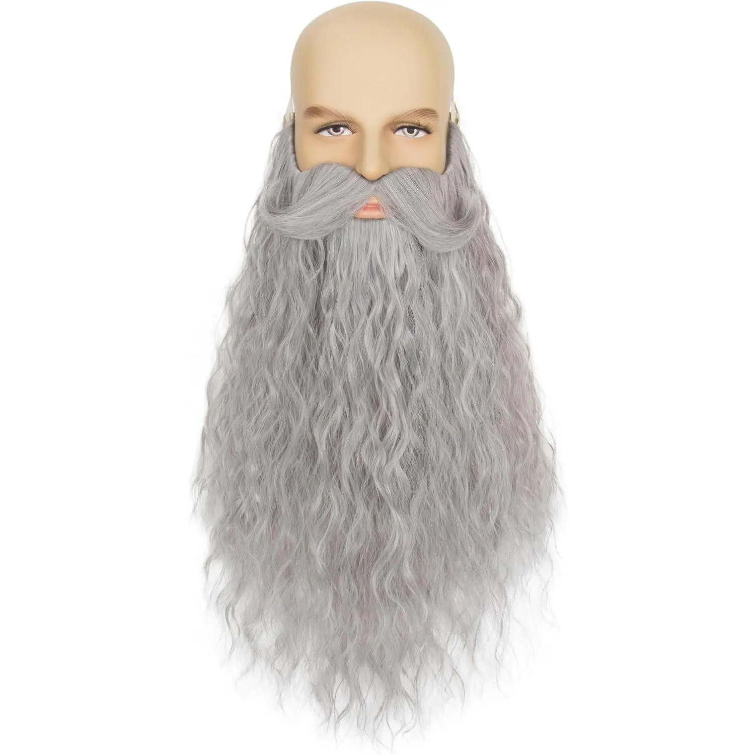 Long Curly Wizard Beard with Handlebar Mustache - Full Fake Facial Hair for Men, Cosplay Costume AccessoryGift