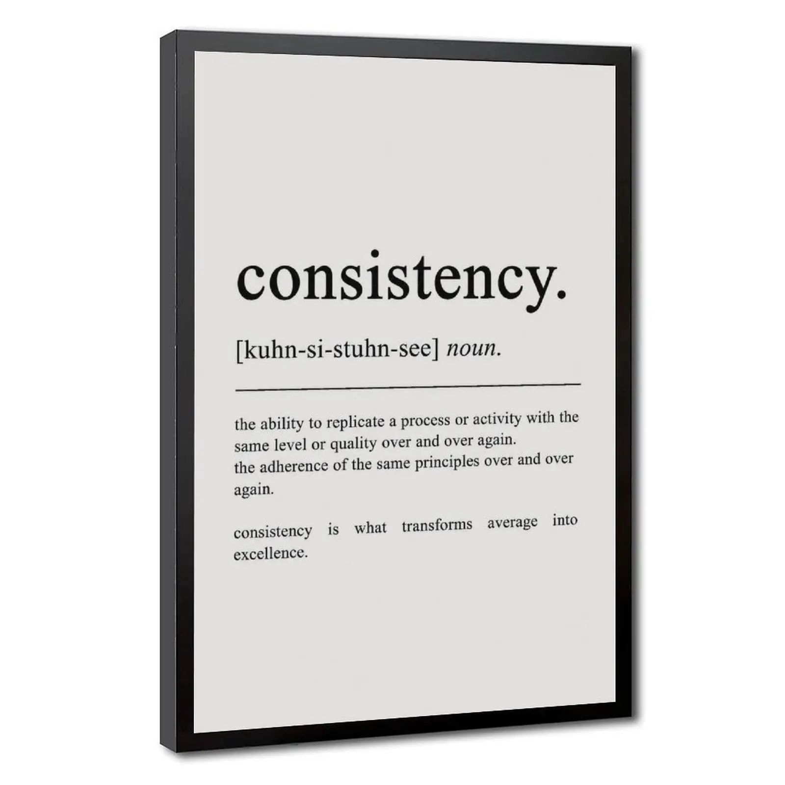 Minimalist "consistency." Dictionary Definition Canvas Poster, Simple Black & White Text Inspirational Wall Poster, Modern Motivational Artwork, Ideal Decor for Home Office, Study Room, Entrepreneur Workspace, Apartment.