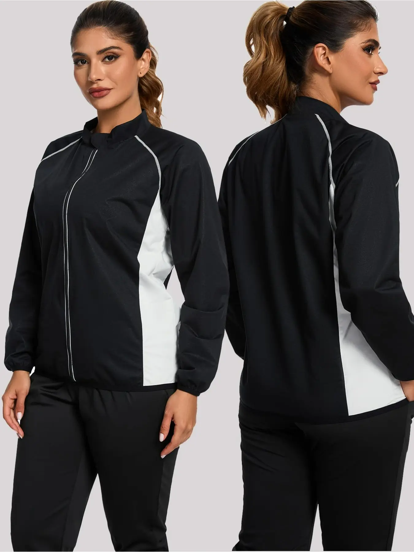 Women's Sauna Sweat Exercise Jacket Silver-Coated Sauna Suit Long Sleeve Workout Top with Full Zip