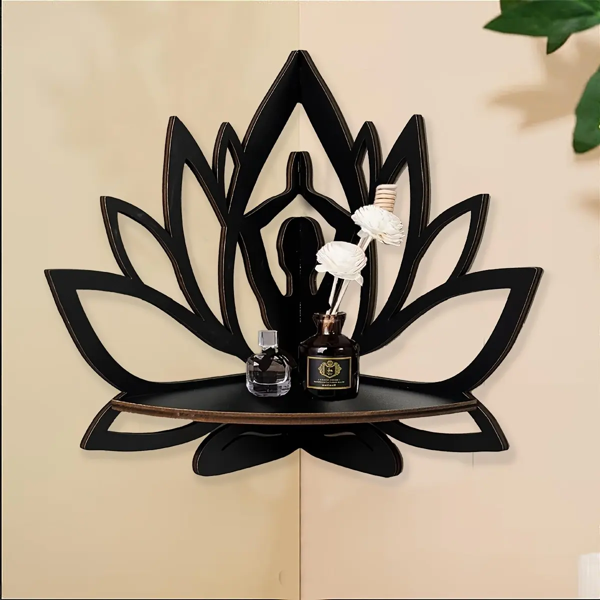 Boho Mandala Wall Shelf, Lotus Design Artificial Wood Corner Rack, Meditation Room Decor, Yoga Studio, Home Space Saver, Women's Yoga Gift