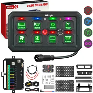 Nilight Compact Solid 8-Gang Switch Panel - Green Circuit Control Relay System with Fuse Wiring Harness, 140 Pcs Reusable Labels, Toggle/Momentary/Strobe Flash Modes, Automatic Dimmable ON-OFF Lighting Pod for 12-24V Car, Truck, SxS