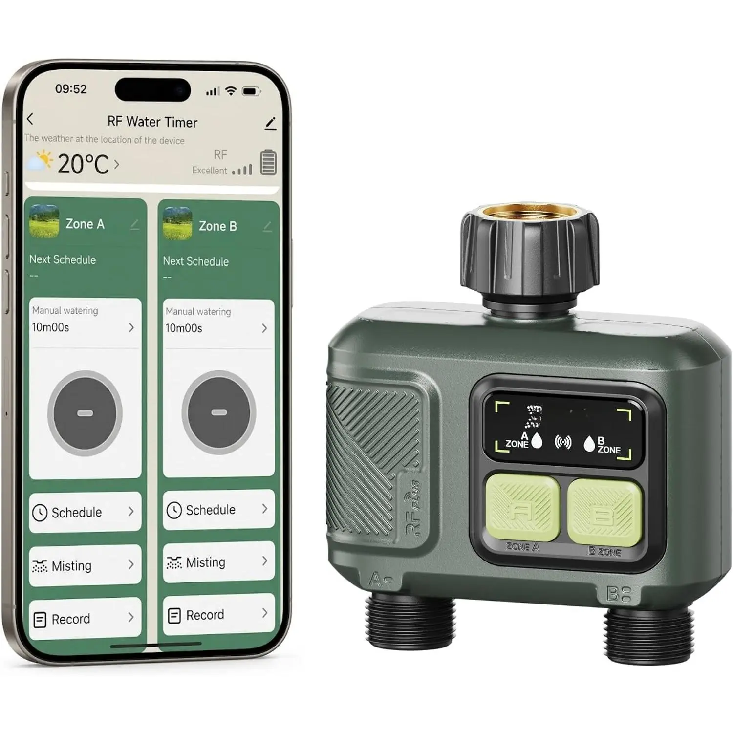 WiFi Water Timer Irrigation Controller with Gateway - Remote Control, Outdoor Use, Wireless Setup, 984ft RF Range, 8-Month Life, Weather Delay, OTA Updates, AES-128 Encryption, Supports Up to 64 Devices, Remotecontrol, Outdooruse