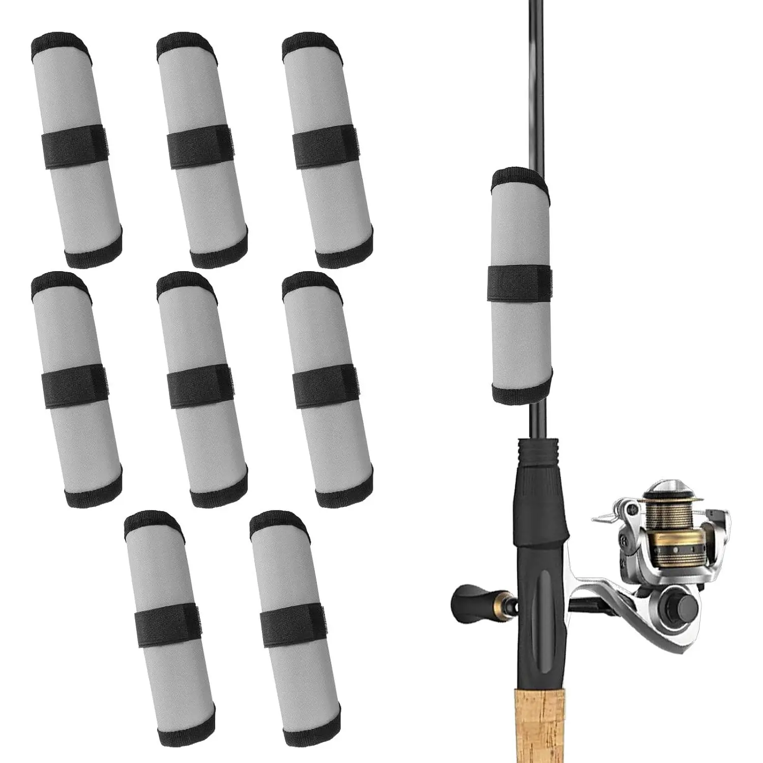 8 count Fishing Lure Covers, 6" Lure Wrap  Gloves Fish Hook Storage Protectors Fishing Lure Wraps Rod Covers to Keep Fishermen Safe for Rod(Grey)
