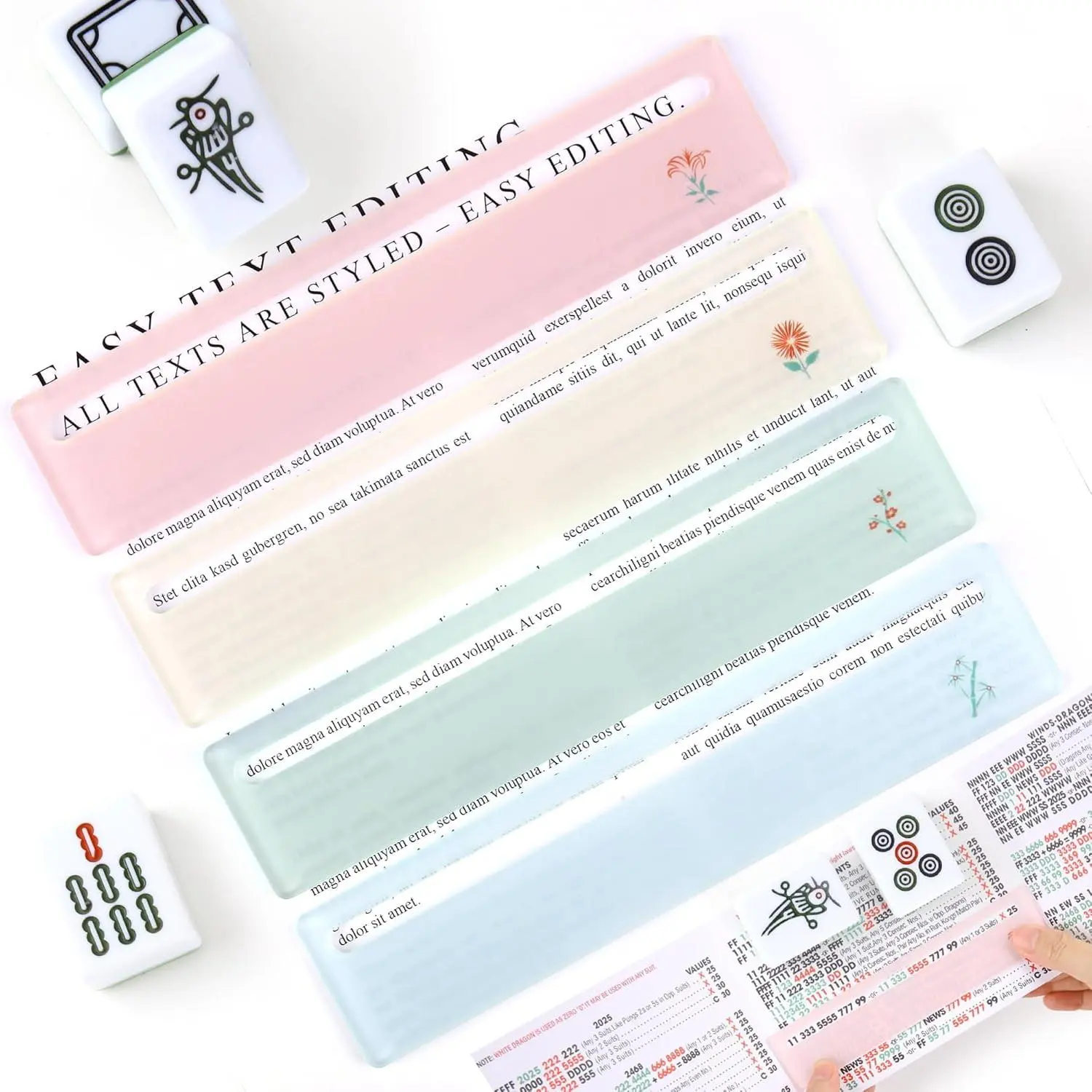 4PC Mahjong Card Line Finder Strips - Bright Acrylic Strategy Tool for Beginners |   Travel, Parties, Game Nights |   Rules Helper & Accessories Set |   Mahjong Gifts