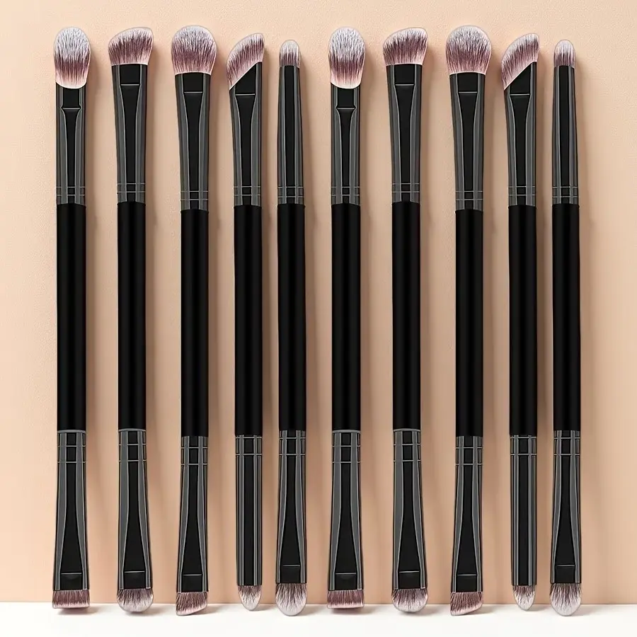 10-Piece Dual-Ended Eye Makeup Brush Set, Professional Eyeshadow, Concealer, Blending, Brow Brush, Soft Synthetic Bristles, Beginner Daily Cosmetic Tools