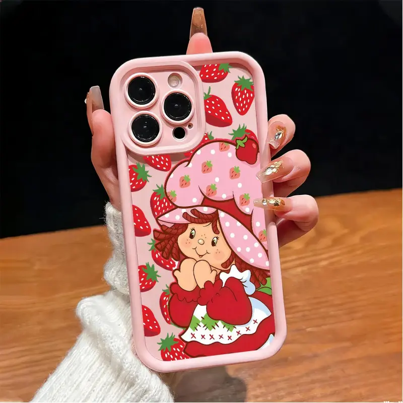 Pink Strawberry And Shortcake Retro Sweet Cute Fashion Phone Case. For Galaxy S25, S24, S23, S22, S21 PLUS, FE And Ultra,Galaxy A33 Compatible With For Iphone17 Pro Max, 16, 15, 14 And 13. It Makes A Perfect Gift For Birthdays, Holidays,