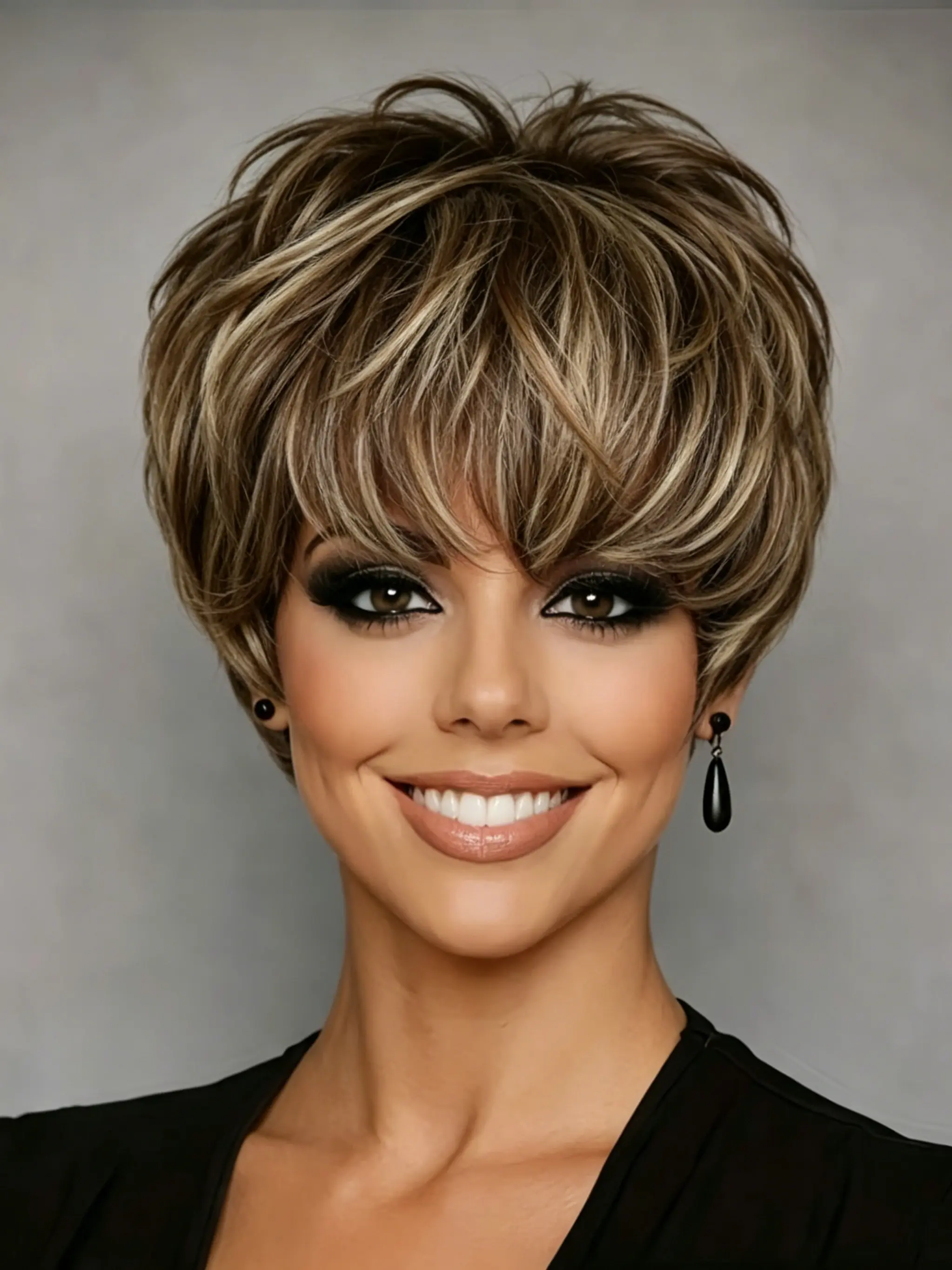 Women's Layered Short Straight Pixie Cut Wig, Remy Peruvian Hair, 150% Density, Balayage Style, Machine-Made for Daily Wear, Parties & Events, Bang Wig Human Hair