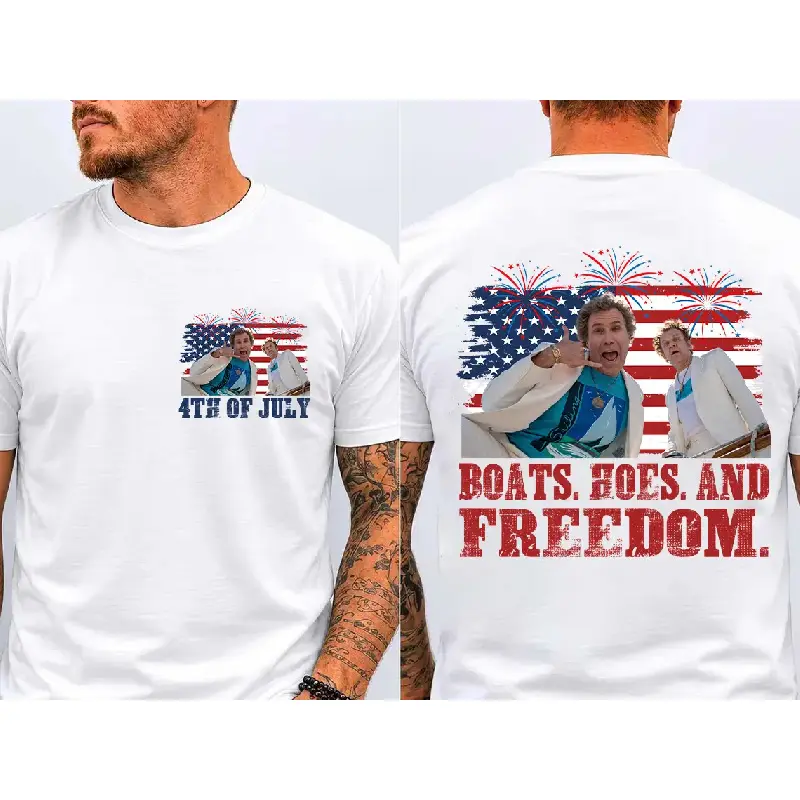 100% Cotton On the Fourth Of July Boats Hoes And Freedom Parody Step Brothers Shirt , Step Brothers T Shirt , Funny 4th Of July Shirt