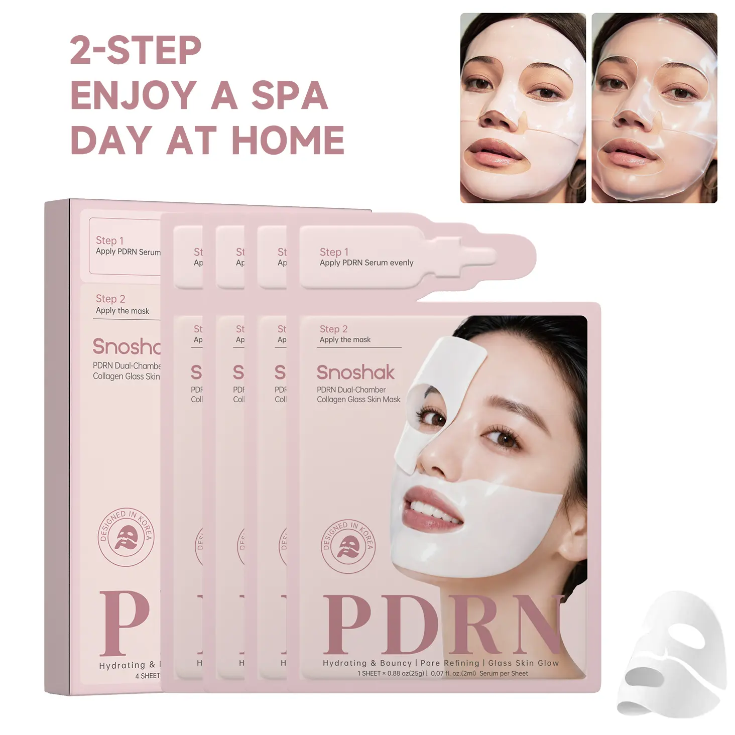 SNOSHAK PDRN Dual-Chamber Collagen Glass Skin Mask 4 sheets  Salmon DNA Hydrating & Bouncy, Pore Refining, Glass Skin Glow, Overnight Face Mask for Glass Glow Skin, Argireline, Matrixyl 3000, Squalane-A Gel