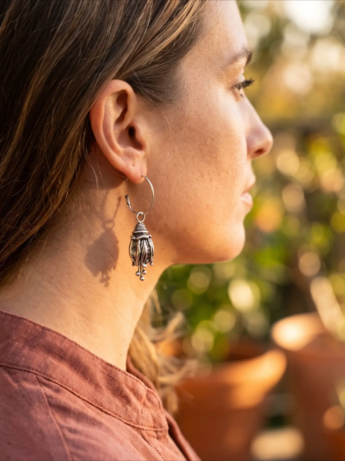 2Pcs Antique Silver‑Plated Tulip Bud Dangle Earrings Vintage Hand‑Crafted Floral Design Stylish Jewelry Suitable for Daily Casual and Bohemian‑Style Wear Ideal Birthday Gift for Her.