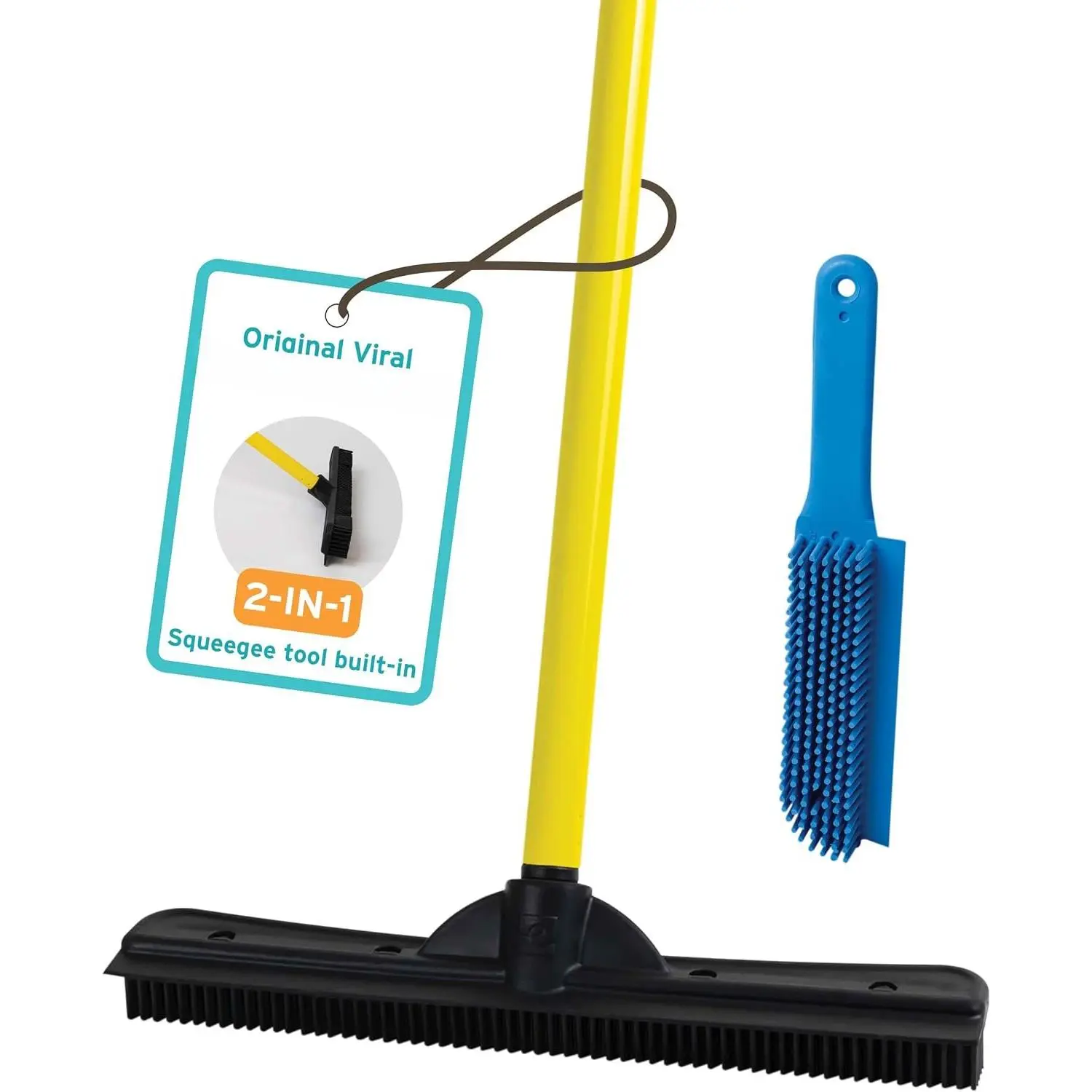 Telescopic Rubber Broom & Lint Brush with 58" Handle, Multi-Surface Cleaning Tool for Tile, Vinyl & Carpet to Sweep Hair & Debris
