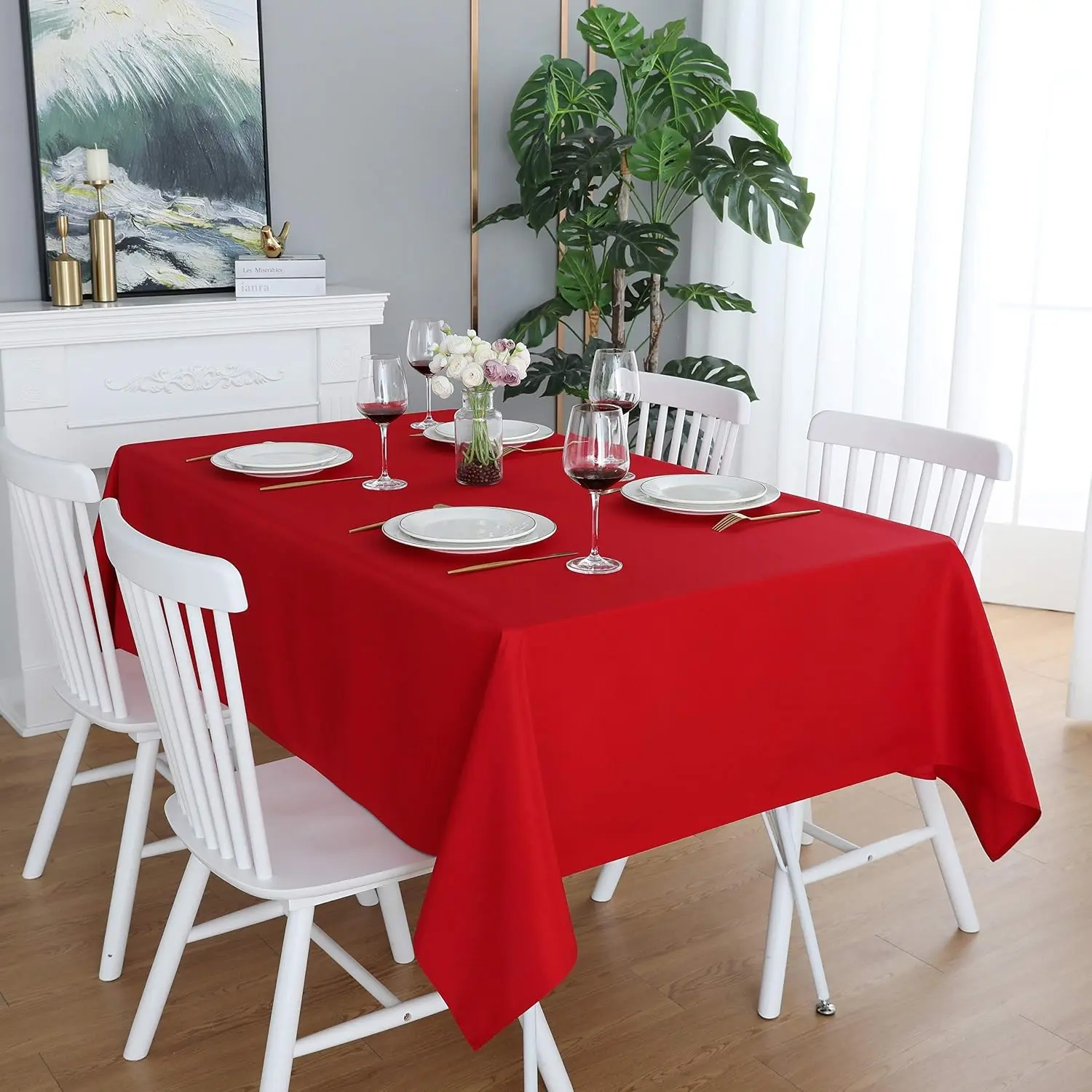 Red Square Tablecloth 54 x 54 Wrinkle Free Waterproof Polyester Table Cloths, Spillproof Heavy Duty and Washable Table Cover for Party, Banquet, Indoor and Outdoor-Rectangle/Oblong