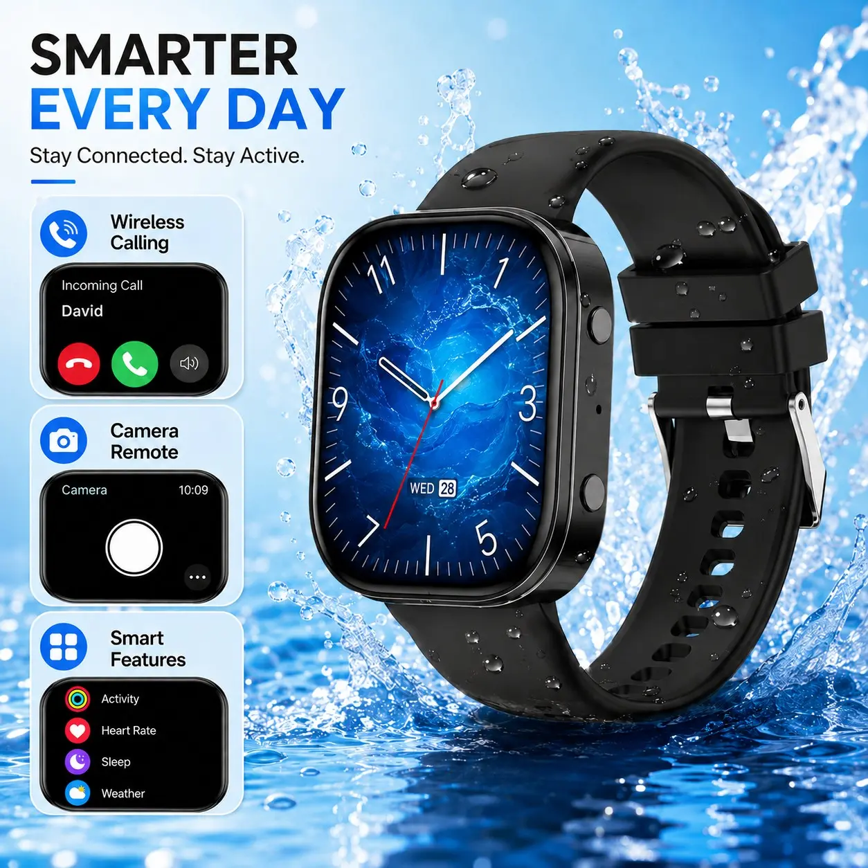 Latest Upgrade Smartwatch, HD Touch Screen, Wireless Call, Message Notification, Waterproof, Compatible with iOS & Android, Perfect Gift