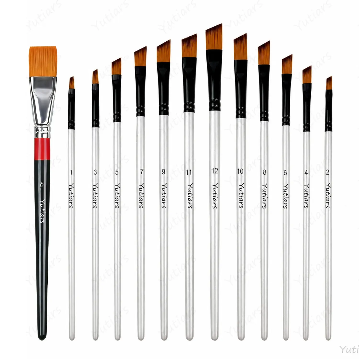 13PCS Artist Paint Brushes Set with Multiple Sizes, Precision Angled Brushes & Flat Brush for Canvas Painting, Crafting and Creative Projects