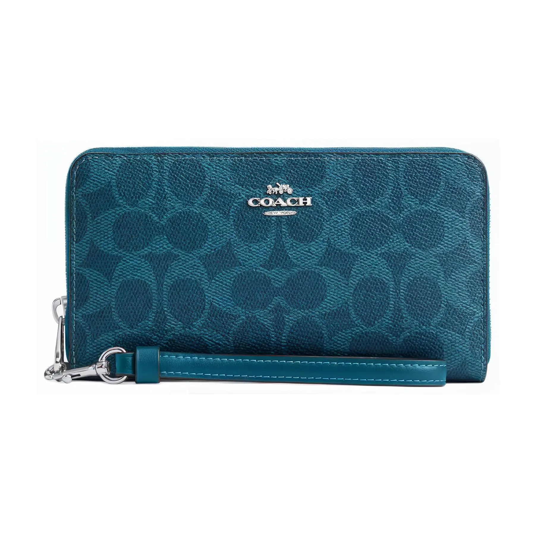 COACH Zip Around 19 Wallet for Women – Logo-Embossed Coated Canvas – Sea Teal