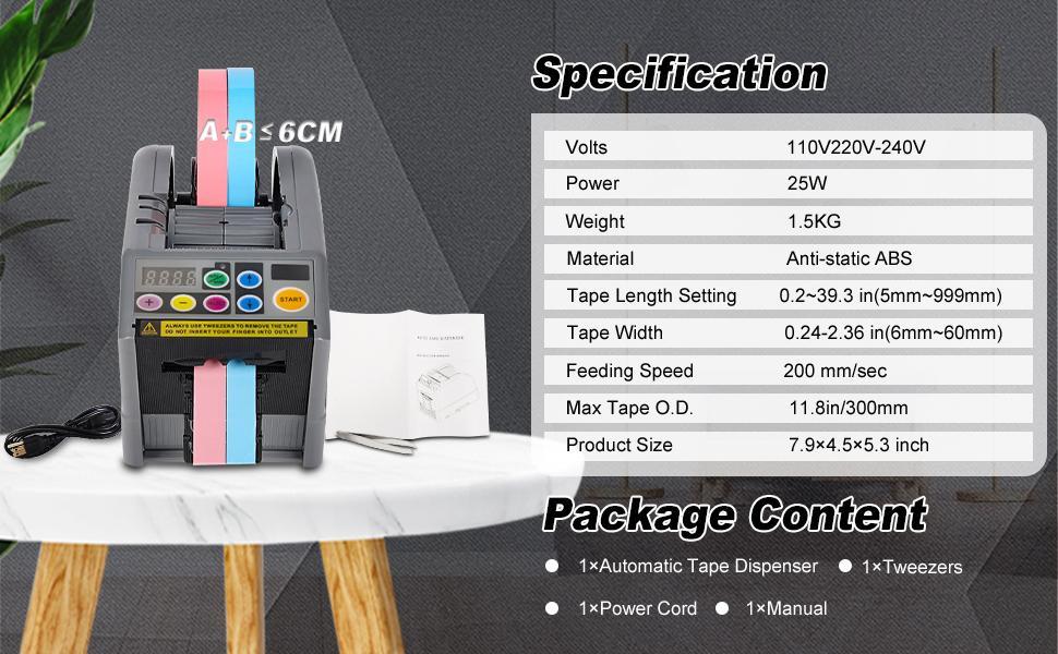 Ribbon Cutting Machine, Automatic Tape Dispenser Cutting 6-60mm Width 999mm Max Cutting Length, Electric Tape Cutting Machine for Office Shipping, Businesses, Home Use