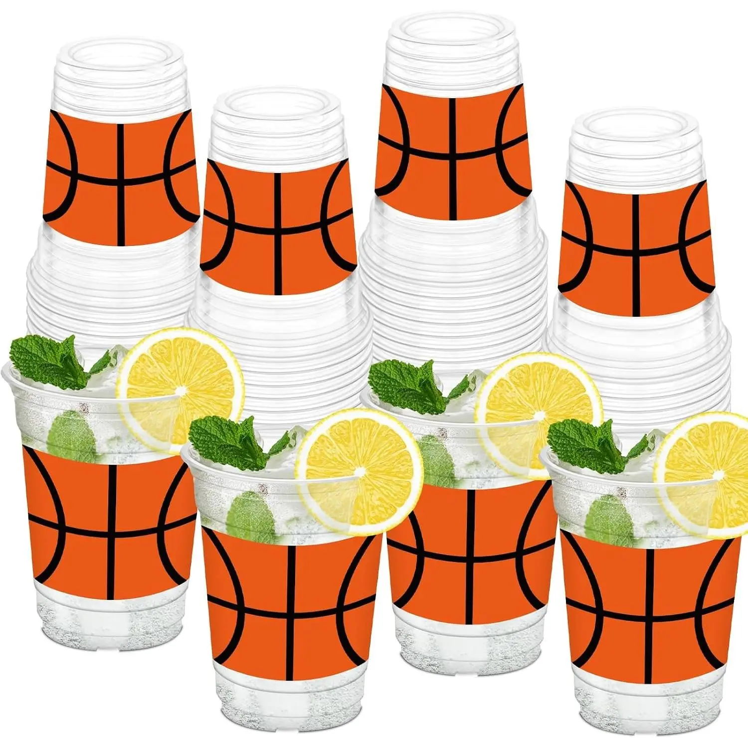 50Pcs Basketball Cups, 12oz Basketball Plastic Cups for Sport Theme Party Supplies Birthday Party Game Day Event Decorations