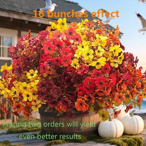 12 bundles uv resistant artificial fall flowers for outdoor - no maintenance thanksgiving decor with orange blooms, faux silk & plastic plants for porch, yard (fall coffee mix)