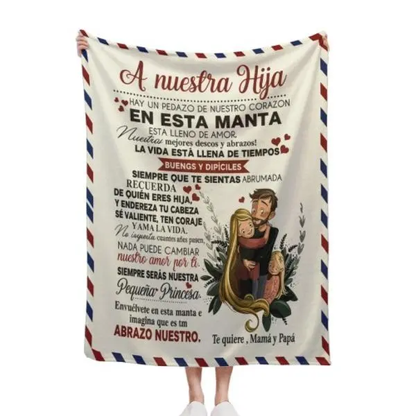 Spanish Letter To Daughter Love Quote Flannel Throw Blanket A Nuestra Hija Inspirational Family Hug Envelope Border Warm Cozy Gift For Daughter Birthday Graduation 30*40in 40*50in 50*60in 60*80in US Local Shipping todayshottest Custom 3D cooling blankets