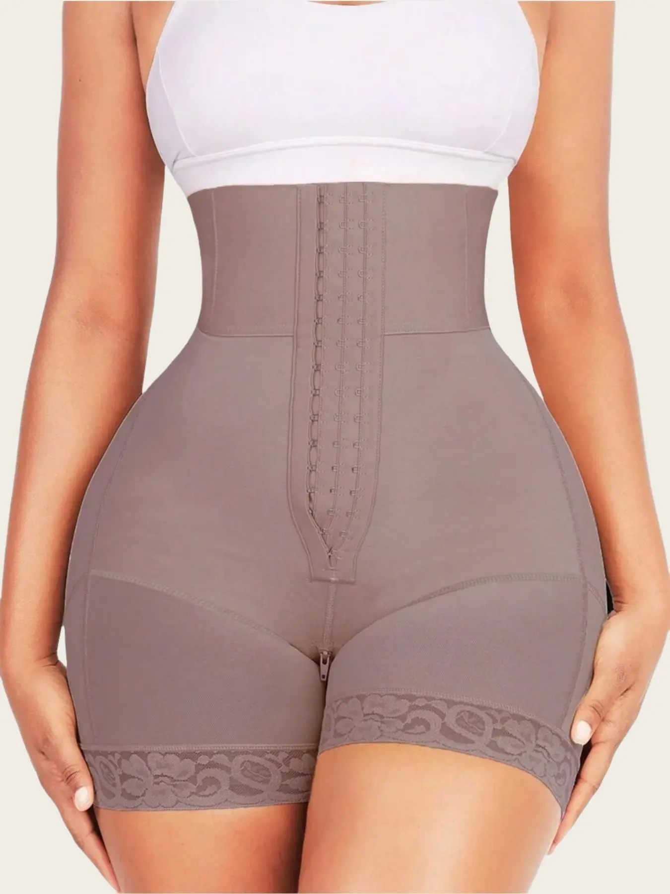 Women's Black High-Waist Lace Anti-Slip Shaper Fajas, Waist Cincher Shaper, 1 Count Adjustable Hook-and-Eye Closure Colombian Shapewear with Hip-Lifting Design and Zipper Crotch, Shaping Shorts for Daily Wear, Workout & Parties, Underwear