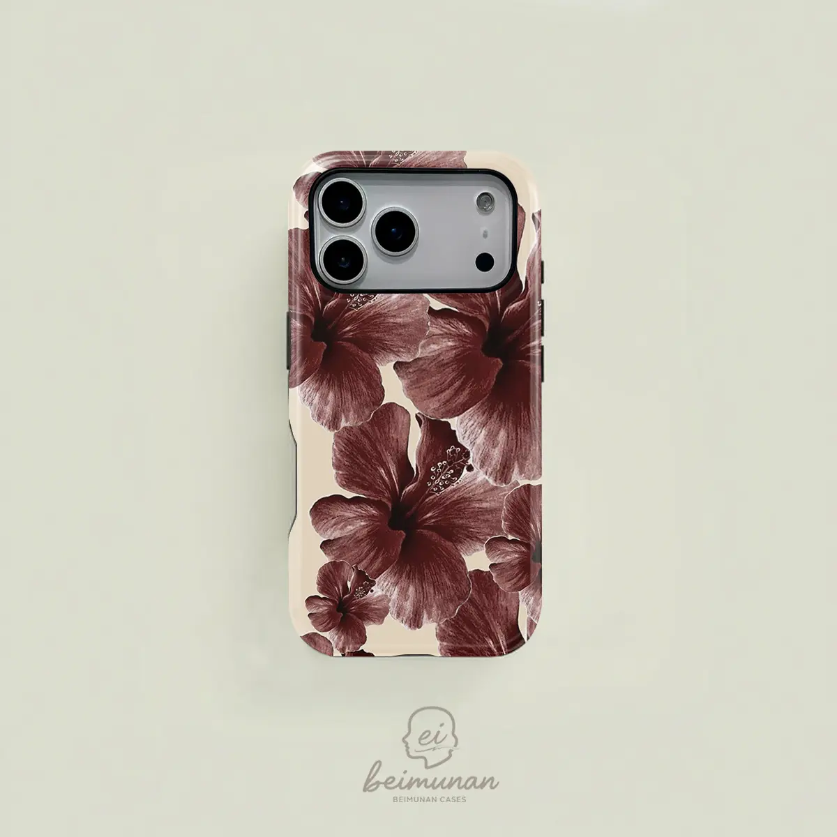 Retro Brown Floral Personalized iPhone Case, Sturdy 2-in-1 MagSafe-Compatible Protective Accessory for iPhone 17/16/15/14/13/12/11 Pro Max/Plus/Pro, Stylish Holiday Gift Option, Accessories