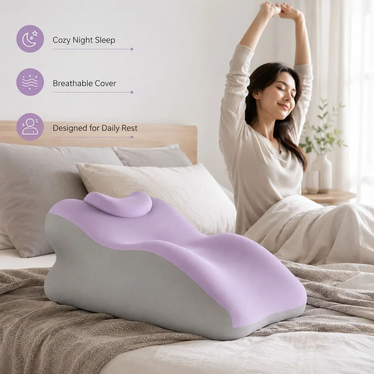 Double Person Shared Lumbar Cushion with Bonus Pillow, Washable Cover, Durable Polyurethane, Ideal for Living Room and Bedroom