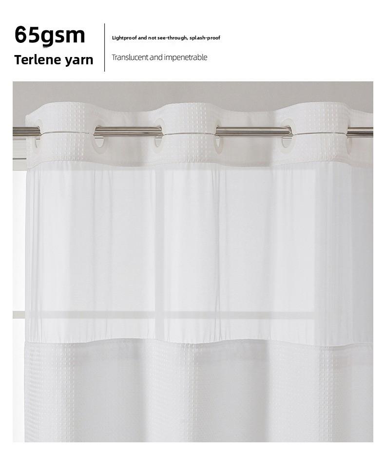 Waffle No Hook Double Layer Solid Color Shower Curtain with Sheer Waterproof Polyester Bath Curtain Detachable Suitable for Hotel Bathroom Partition