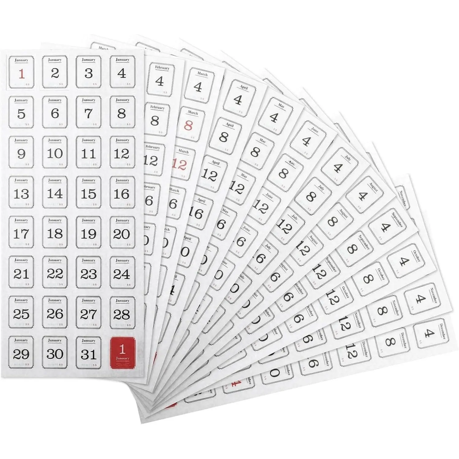 12 Monthly Calendar Number Stickers, 365 Daily Planner Number Stickers, Planner Sticker Accessories for Customizing Undated Planners, Calendar, Notebooks