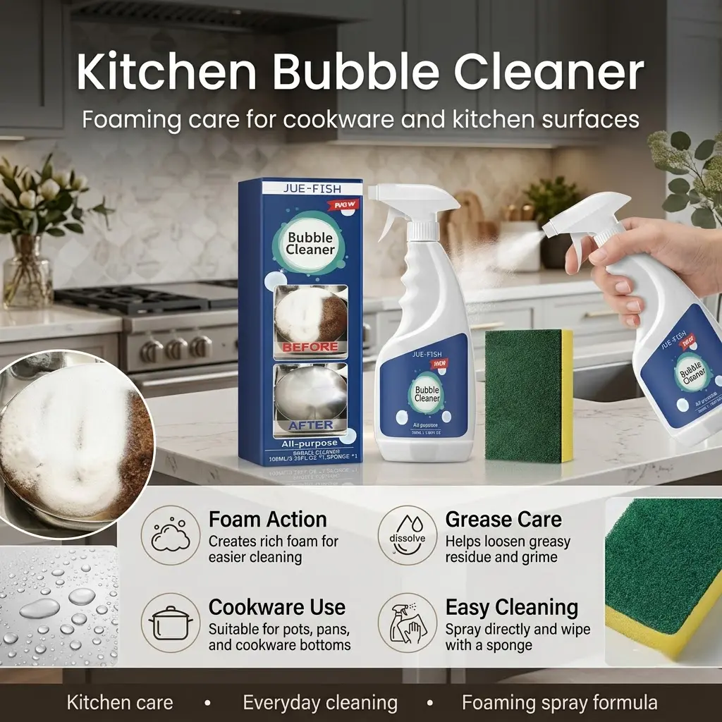 Kitchen Foaming Degreaser Spray with Grease Removal - Surface Cleaning Solution for Range Hood, Stove Top, Exhaust Pipe, Wall, Cookware, Pot Bottom to Tackle Black Grime, Oil Stains, Dirt