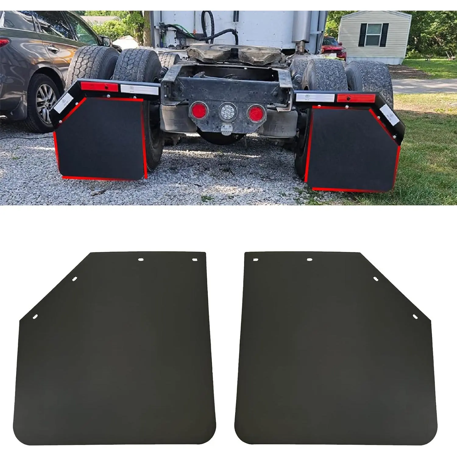 2 Pack 24 x 24 inch Black Polymer Mud Flaps Angled Fit for Semi Trucks Trailers