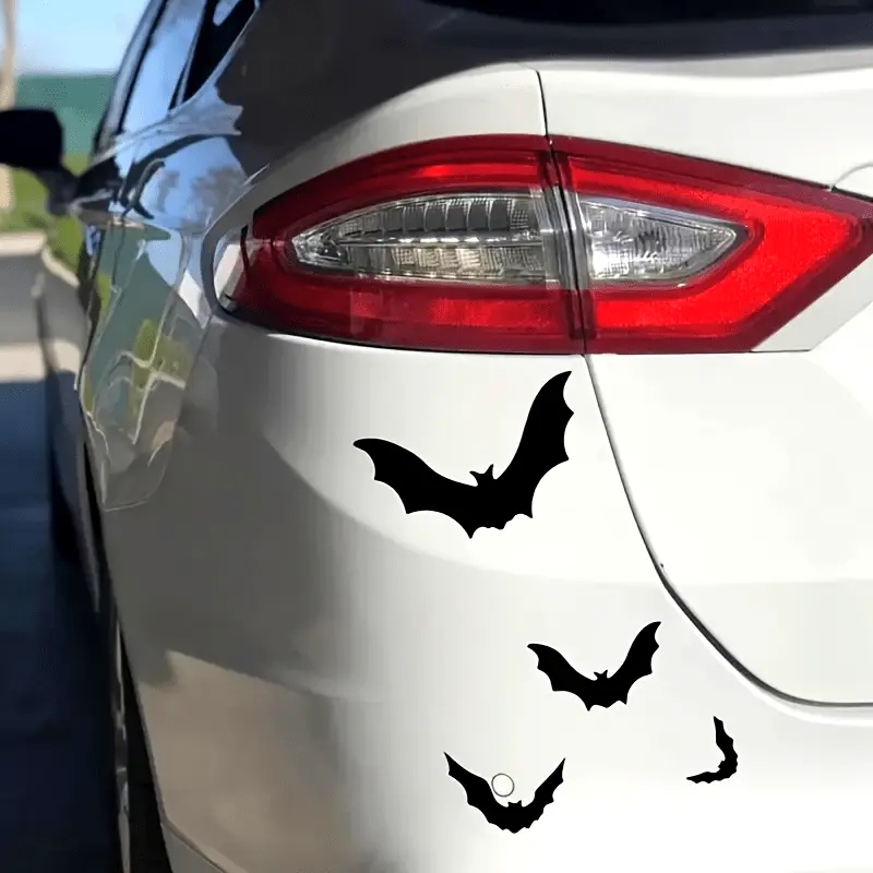 Horror Bat Vinyl Car Stickers, 4-Pack Self-Adhesive Halloween Decoration, Easy Install for Car Window Body Bumper, Smooth Vinyl, Stick-On