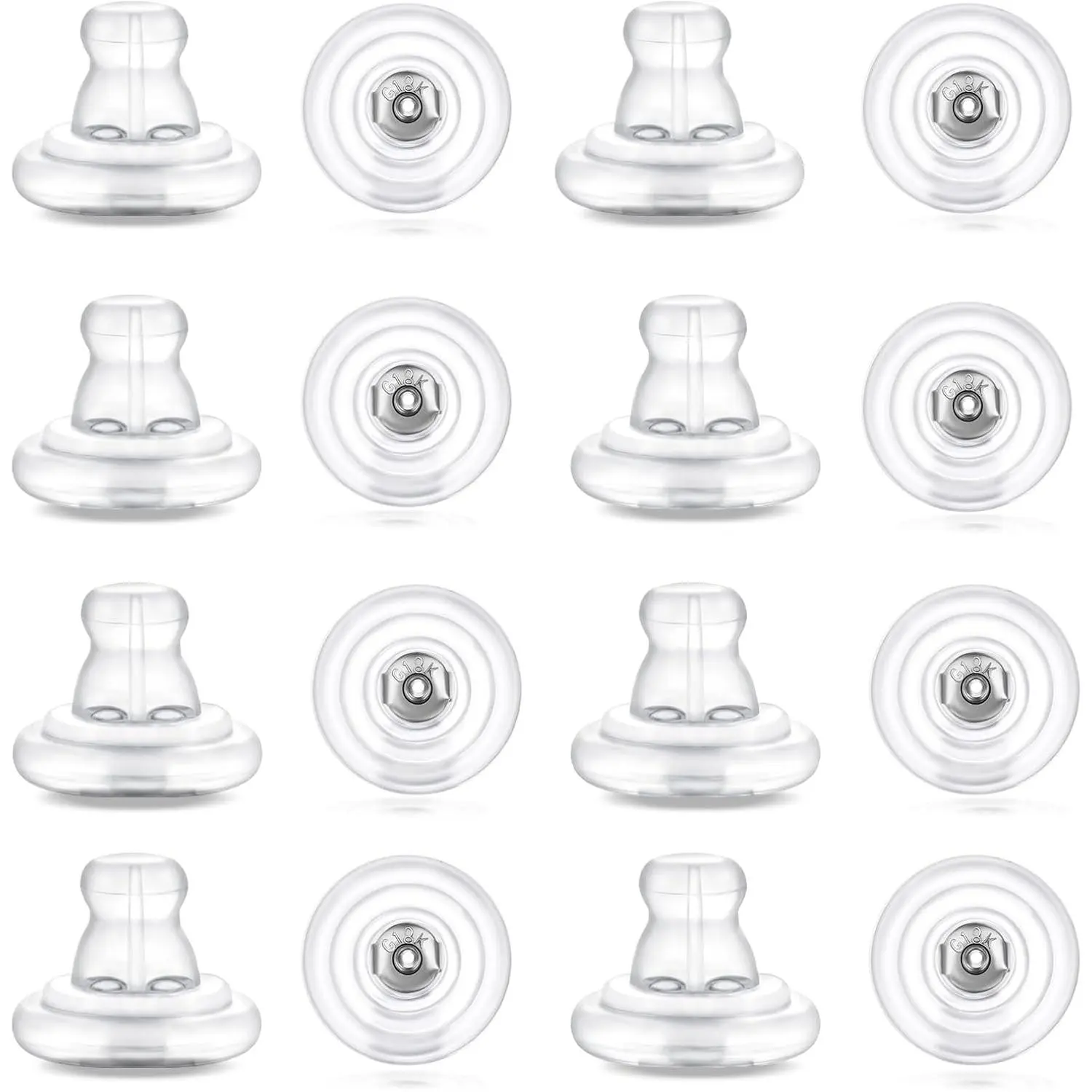 16pcs Earring Backs, Big Silicone Earring Backs Replacements,Locking Secure Backs for Studs/Droopy Ears, No-Irritate Hypoallergenic Soft Clear for Women Men, White