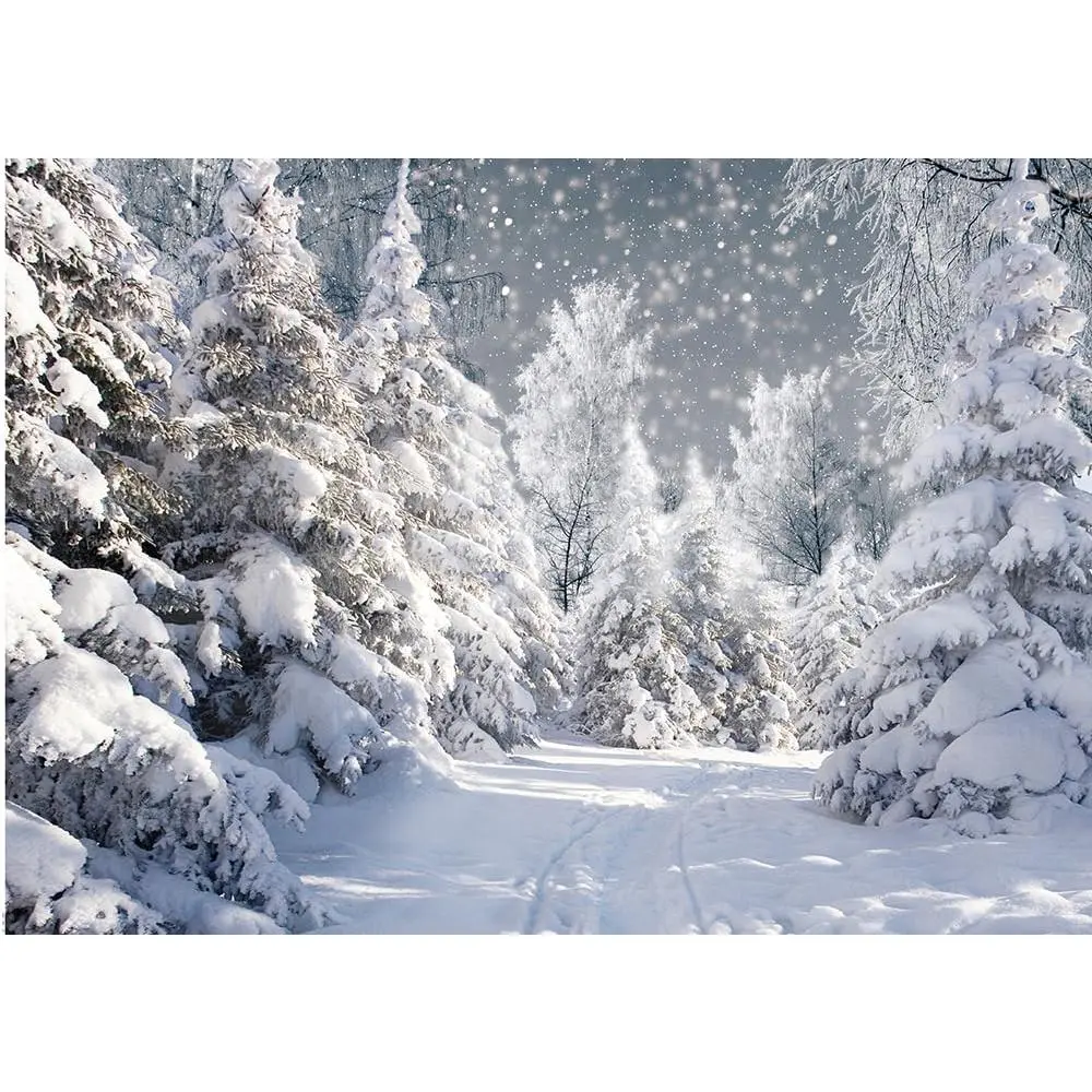 7x5FT White Winter Forest Scene Photography Backdrop Wonderland Snowflake Landscape Background for Christmas Xmax Family Holiday Party Decorations Supplies Banner