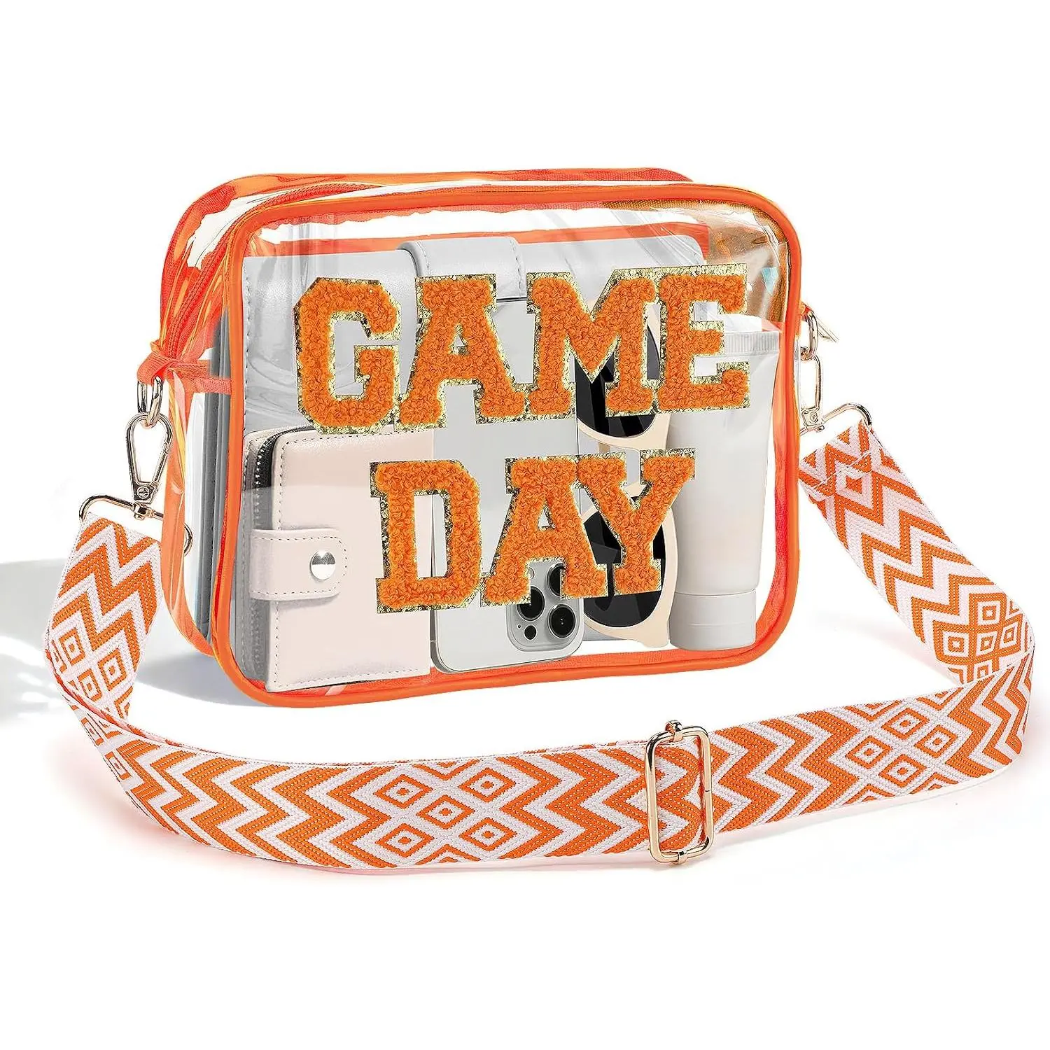 Day Clear Bag Stadium Approved, 9" x 7" x 2.5" | Football Mom Small Crossbody Purse, with Adjustable Strap & Zipper, for Women Men  Festivals