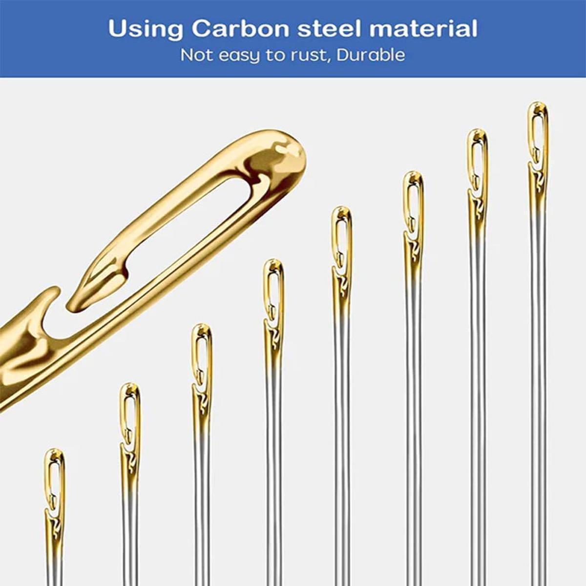 30 Pcs Self Threading Sewing Needles, Side Threading Hand Sewing Needles, Easy Thread Needles for for Knitting Mending DIY Embroidery Sewing, with Wooden Needle Case