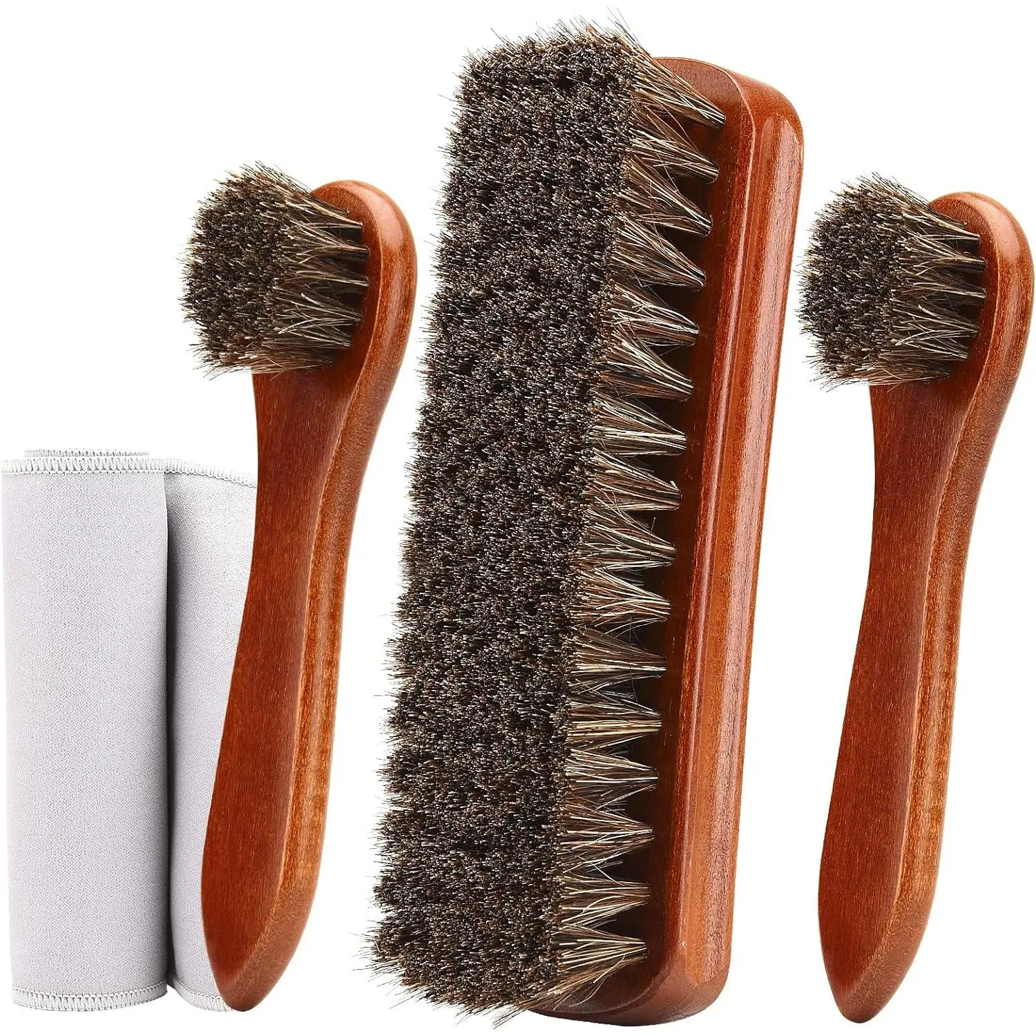4- Horsehair Shoe Brush Shine Kit, Shoe Polish Kit, Leather Shoes Boot Cleaning Brush Care Clean Dauber Applicators