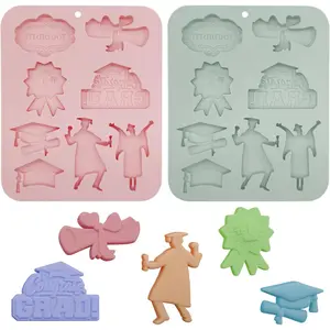 2Pcs Graduation Silicone Molds, Graduation Cap Diploma Cheering Scroll Mould DIY Baking Tool for Clay Crafting Chocolate Candy Cupcake Party Supplies