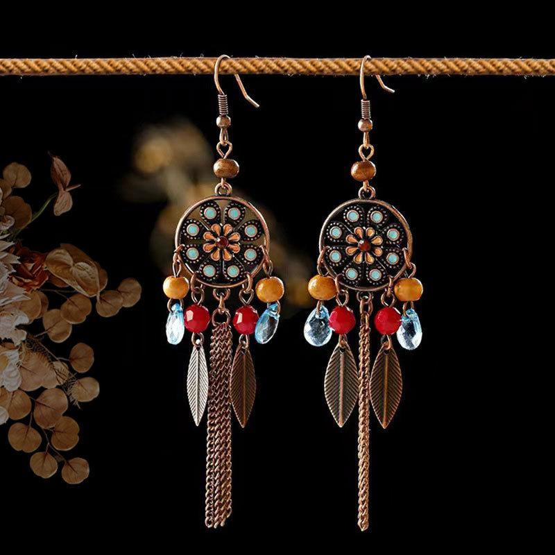 Bohemian Tribal Retro Ethnic Style Long Tassel Earrings for Women, Vacation & Travel Photography Jewelry