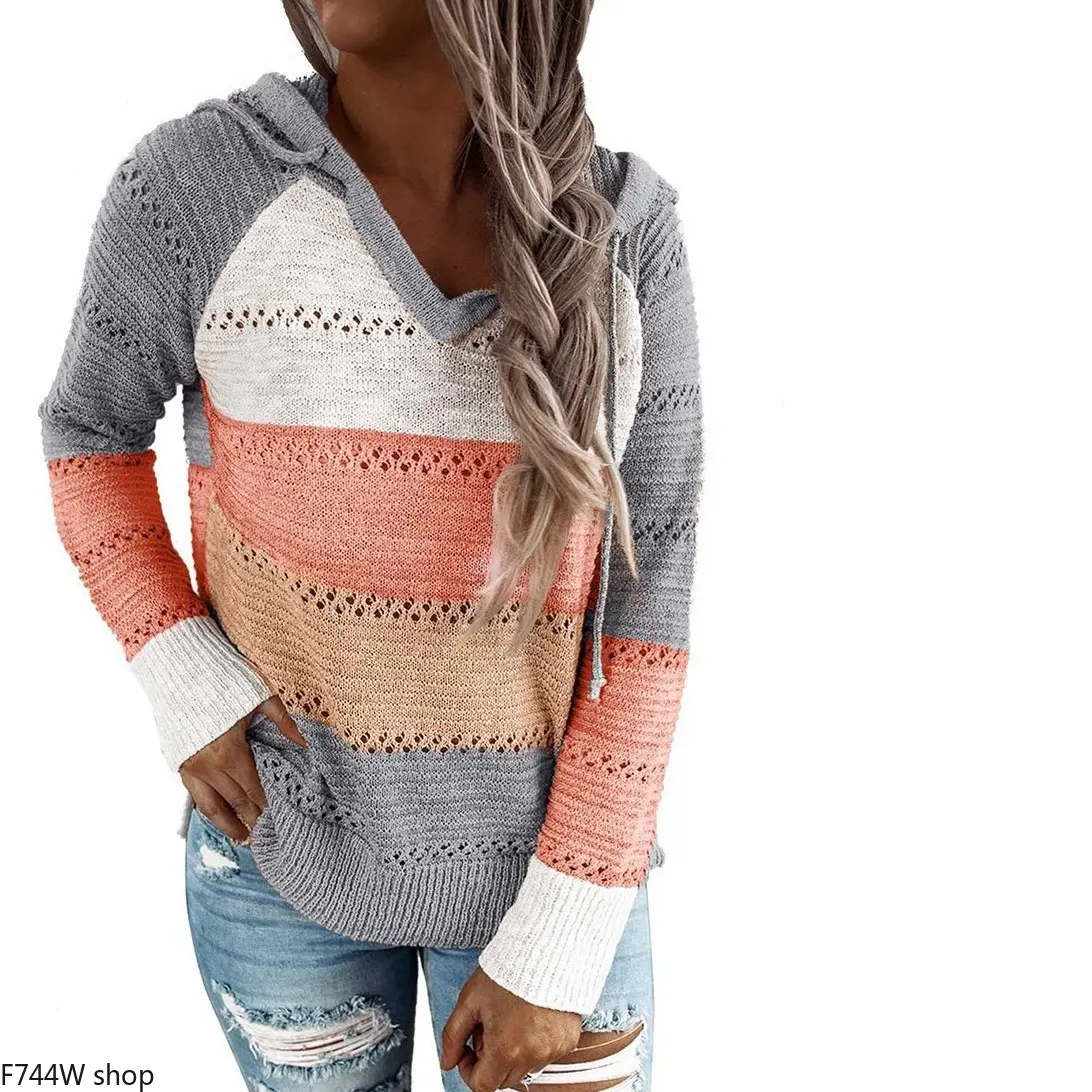 Women's Elegant Striped Knit Sweater, Cozy Oversized Fit Long Sleeve Pullover for Fall and Winter Wear, Longsleeves, Sweaters, Do Not Dry Clean, Color-Sorted Wash, Relaxed Cut, Tops, Stripes Pattern, Pullover Cut, Knitted Knit