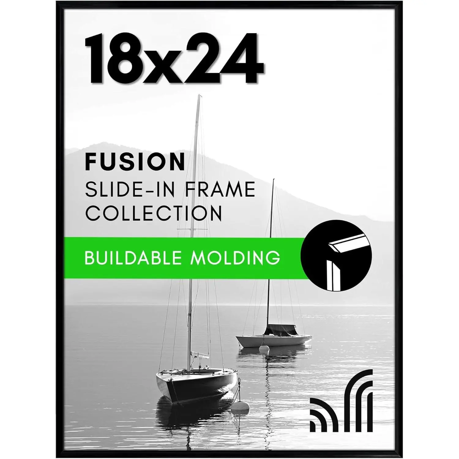 18x24 Poster Frame with Polished Front Cover - Slide-In Photo Frame with Buildable Molding - Fusion Collection - Picture Frames for Wall Display - Black