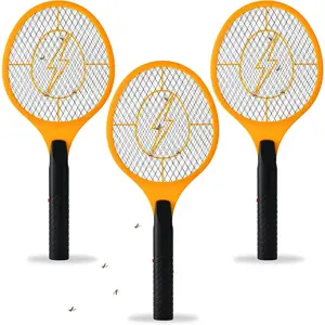 Electric Fly Swatter Handheld Bug Zapper - Indoor Outdoor Zapping Racket for Pest Mosquito & Flies - Battery Powered Safe to Touch with 3-Layer Safety Mesh, Standard Size, Pack of 3